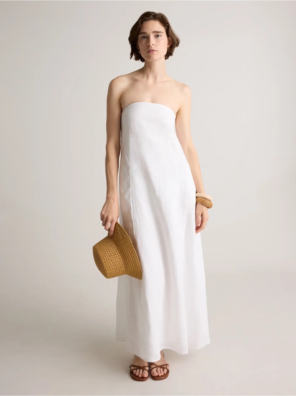 NWT Quince 100% European Linen Strapless Maxi Dress in White Sz S - Picture 4 of 15